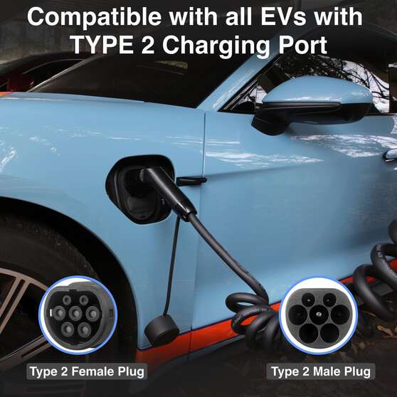 LASER 2.5M TYPE 2 TO TYPE 2 EV CHARGING CABLE – 22KW, 32A, IP55, COILED DESIGN, FAST CHARGE, , scaau_hi-res