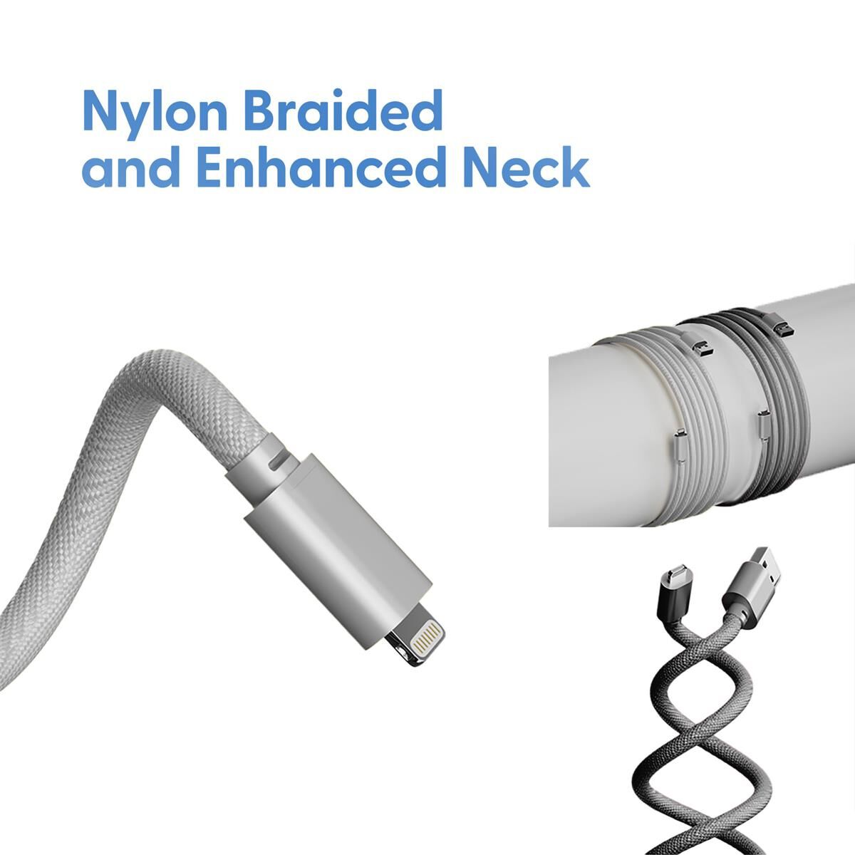 LASER MFI LIGHTNING TO USB-A CABLE 2 PACK &ndash; 2M, NYLON BRAIDED, FAST CHARGE, SILVER/BLACK, , scaau_hi-res