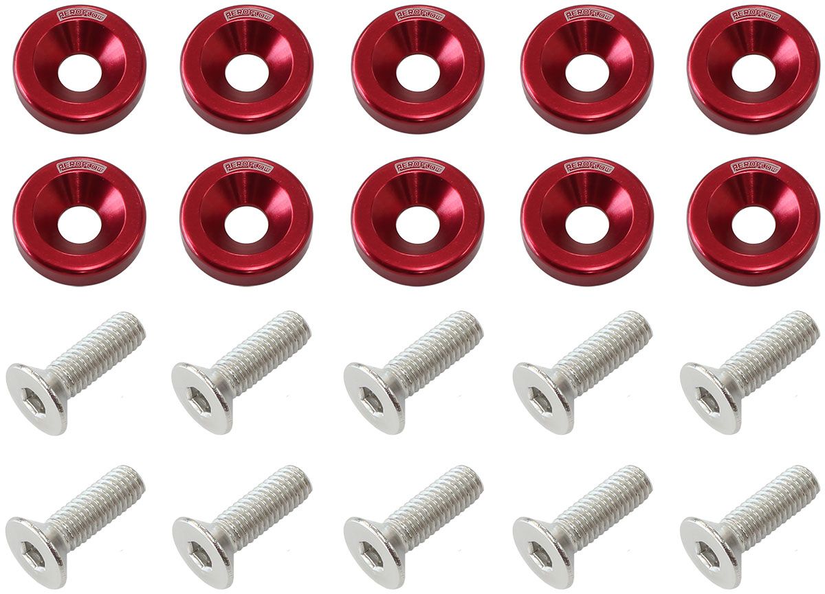 BILLET DRESS UP FENDER BOLT 10 PACK 1/4 UNC UHL 25MM RED, , scaau_hi-res