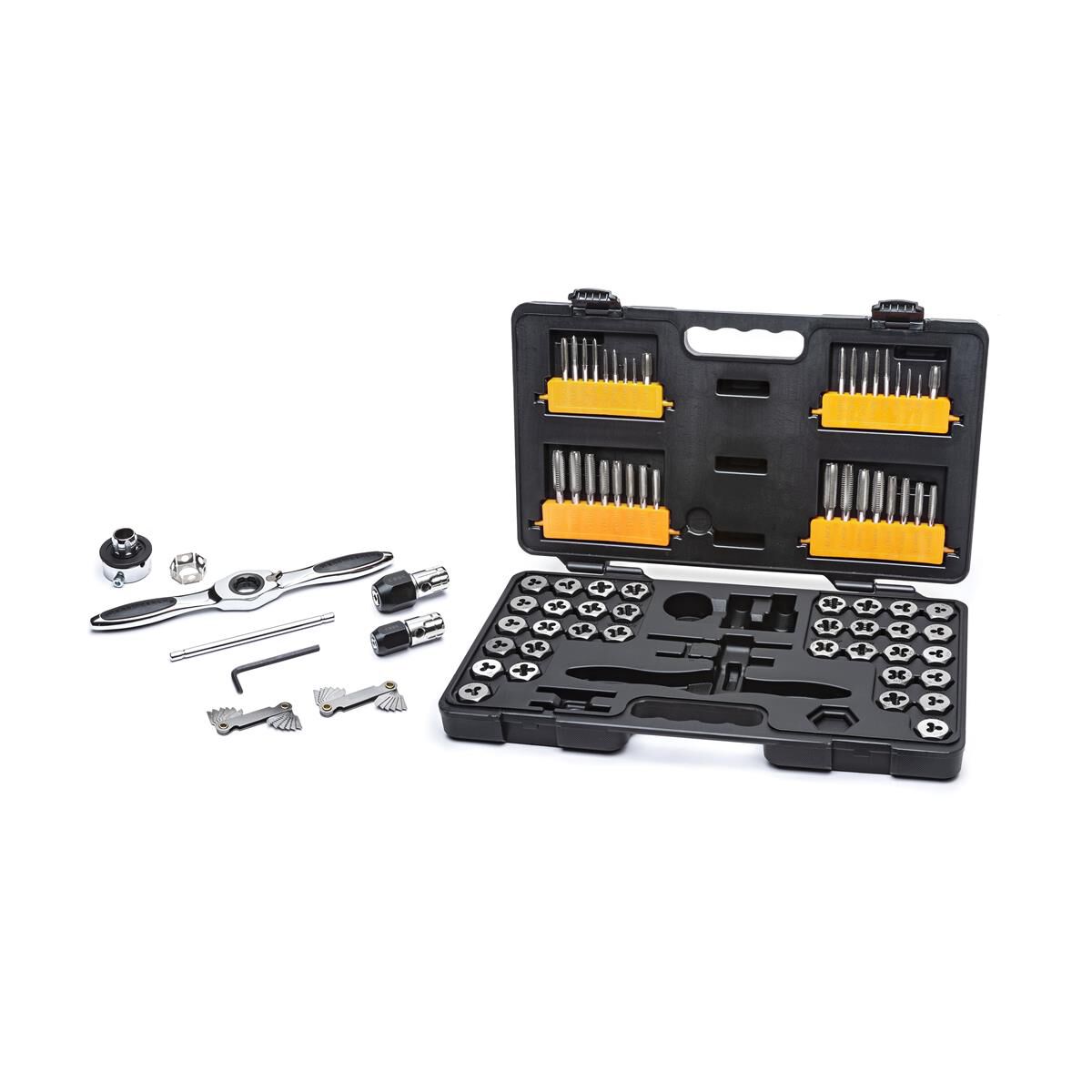 TAP & DIE SET MEDIUM RATCHETING MET/SAE 75PC, , scaau_hi-res