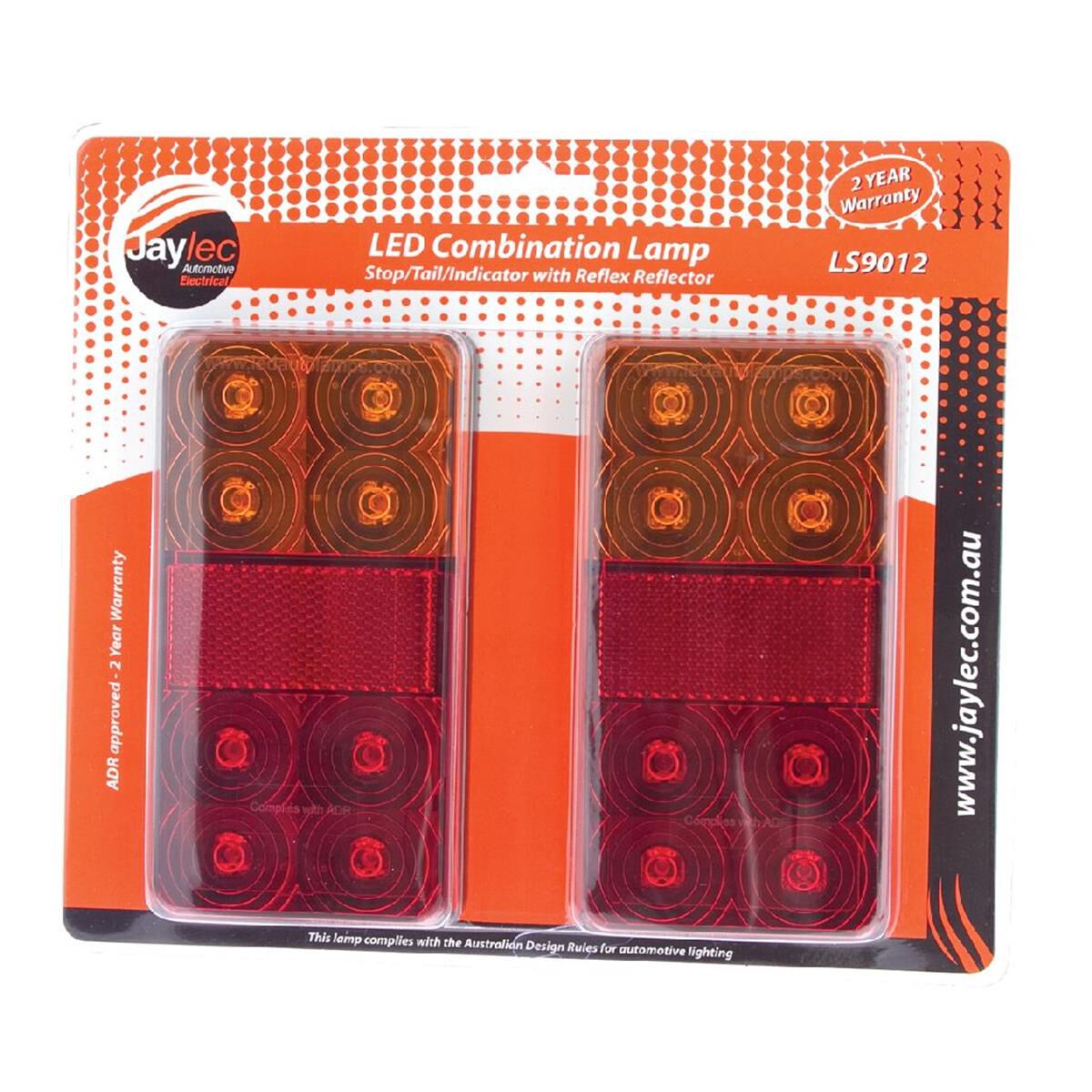 PKT 2 LED STOP/TAIL/INDICATOR LAMP 12V WITH REFLEX REFLECTOR 150 x 80 x 24mm, , scaau_hi-res