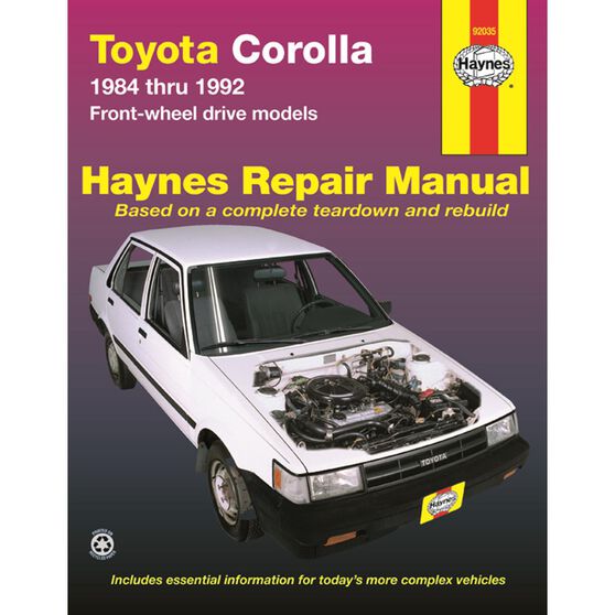 TOYOTA COROLLA HAYNES REPAIR MANUAL COVERING ALL FWD TOYOTA COROLLA MODELS FROM 1984 THRU 1992 (EXCLUDES DIESEL ENGINE AND 4WD INFORMATION), , scaau_hi-res