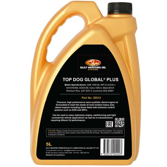 5L TOP DOG GLOBAL PLUS SEMI SYN 10W40 CJ4/SM 5LT, , scaau_hi-res