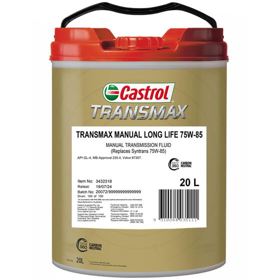 CASTROL TRANSMAX MANUAL LONG LIFE 75W-85 20L, , scaau_hi-res