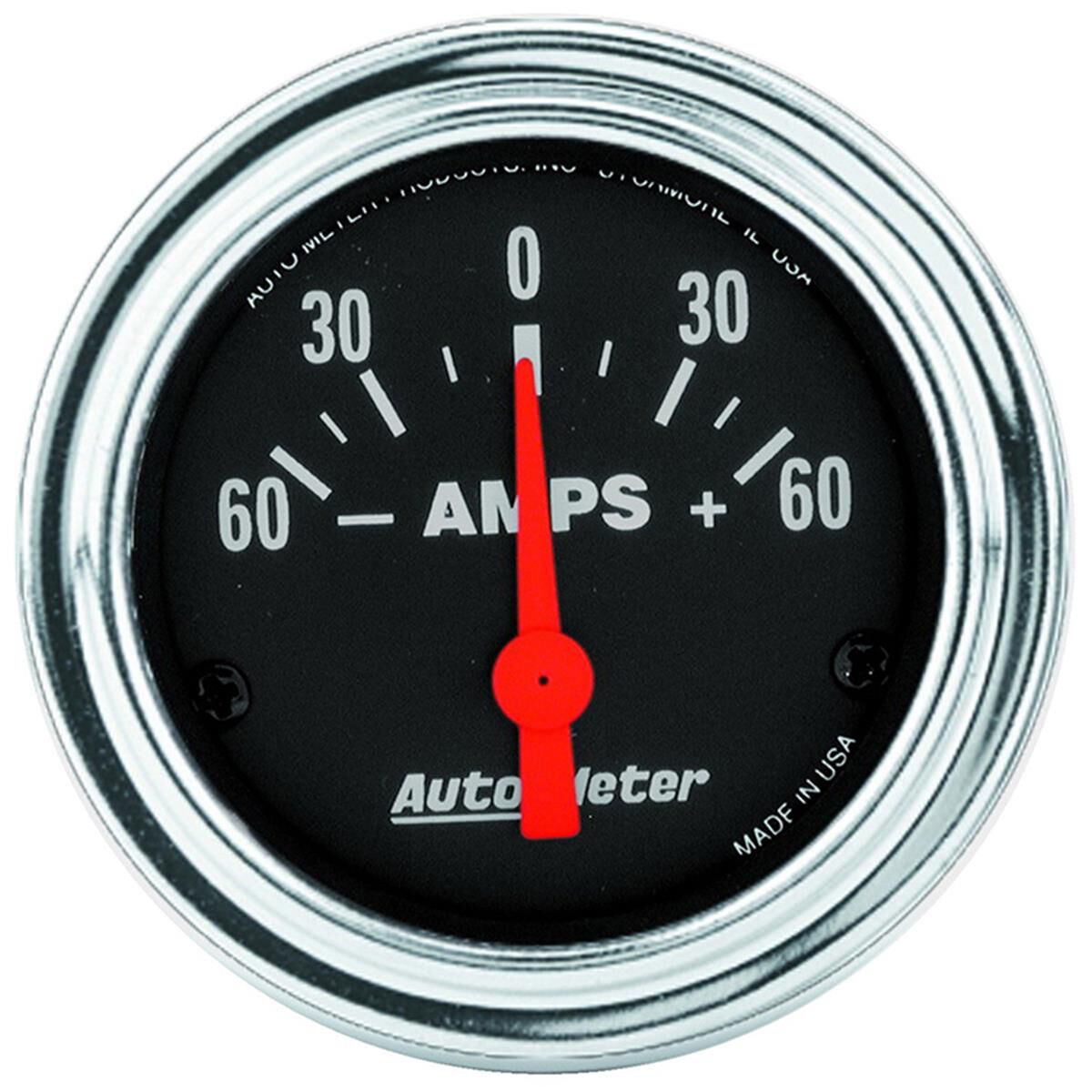 Autometer Traditional Chrome Ammeter Electric +/ 60A, 2 1/16 Inch