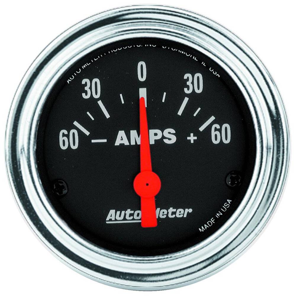 Autometer Traditional Chrome Ammeter Electric +/ 60A, 2 1/16 Inch