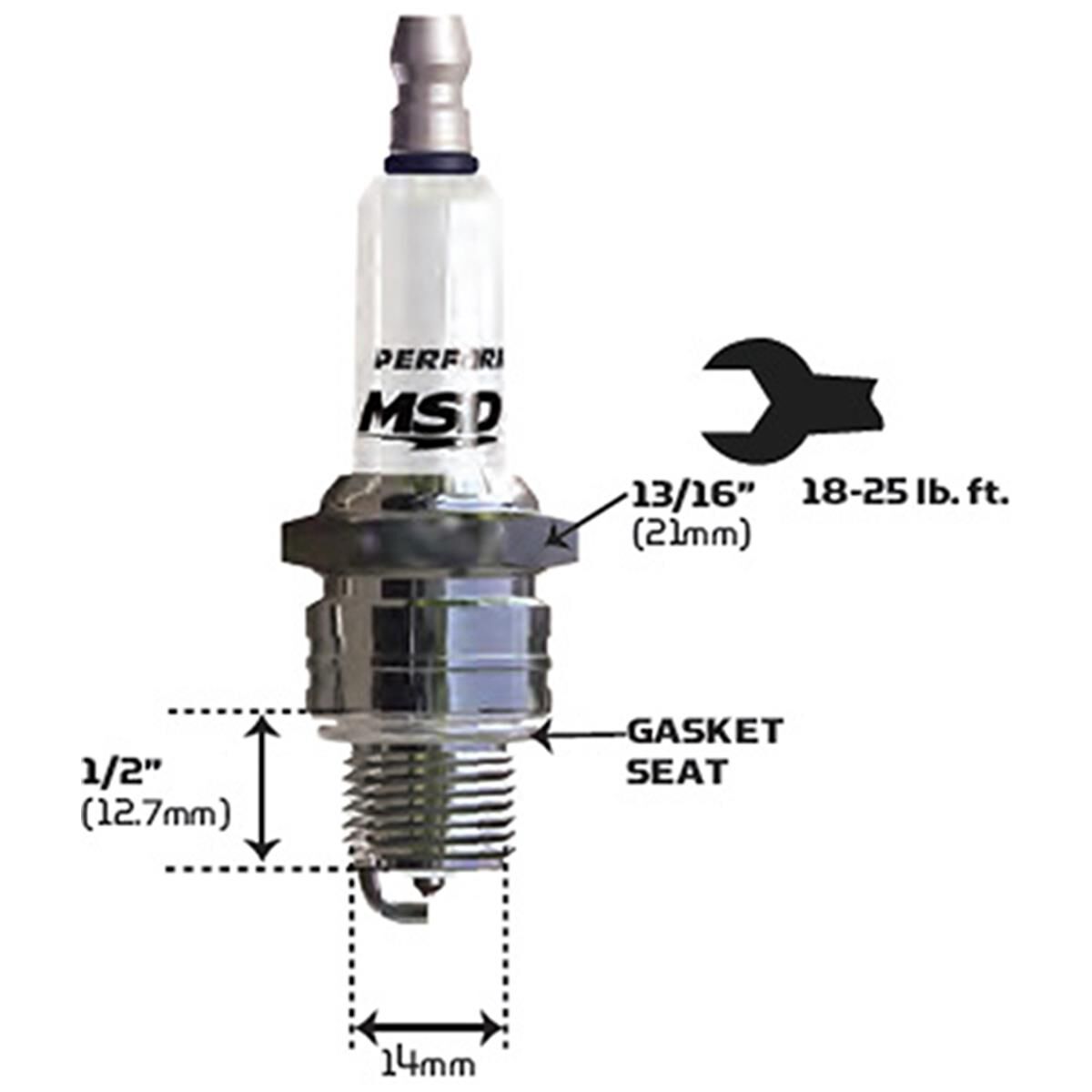 MSD SPARK PLUG, 13IR6Y (EACH) 14MM X 1/2, 13/16 HEX, FLAT, , scaau_hi-res