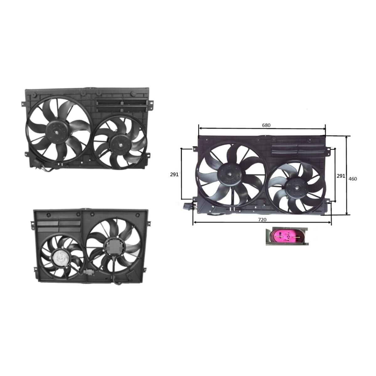 VW POLO 6R/6C
03/2010 ~ 10/2017
RADIATOR FAN
1.8L PETROL TURBO
DUAL FAN
MOUNT BRACKET DISTANCE = 291MM, , scaau_hi-res