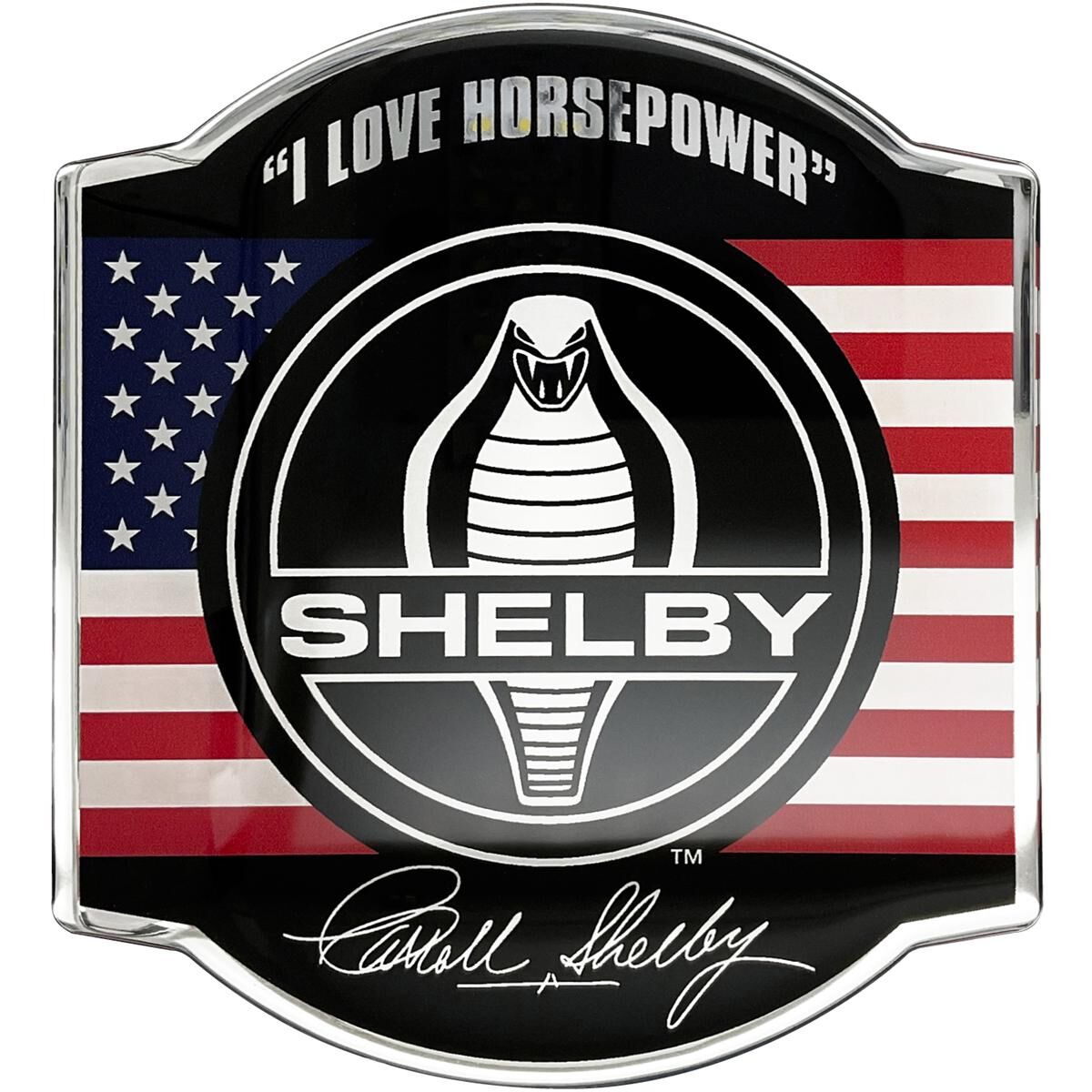 SHELBY COBRA MEDALLION LOGO CAR DECAL (BLACK/WHITE/CHROME), , scaau_hi-res