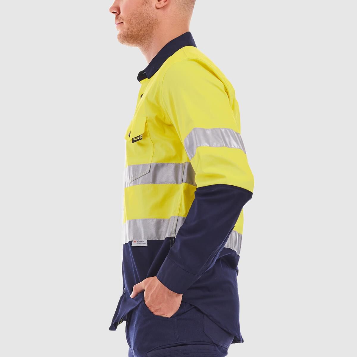 TRADIE LONG SLEEVE REFLECTIVE SHIRT HI VIS YELLOW/NAVY S, , scaau_hi-res