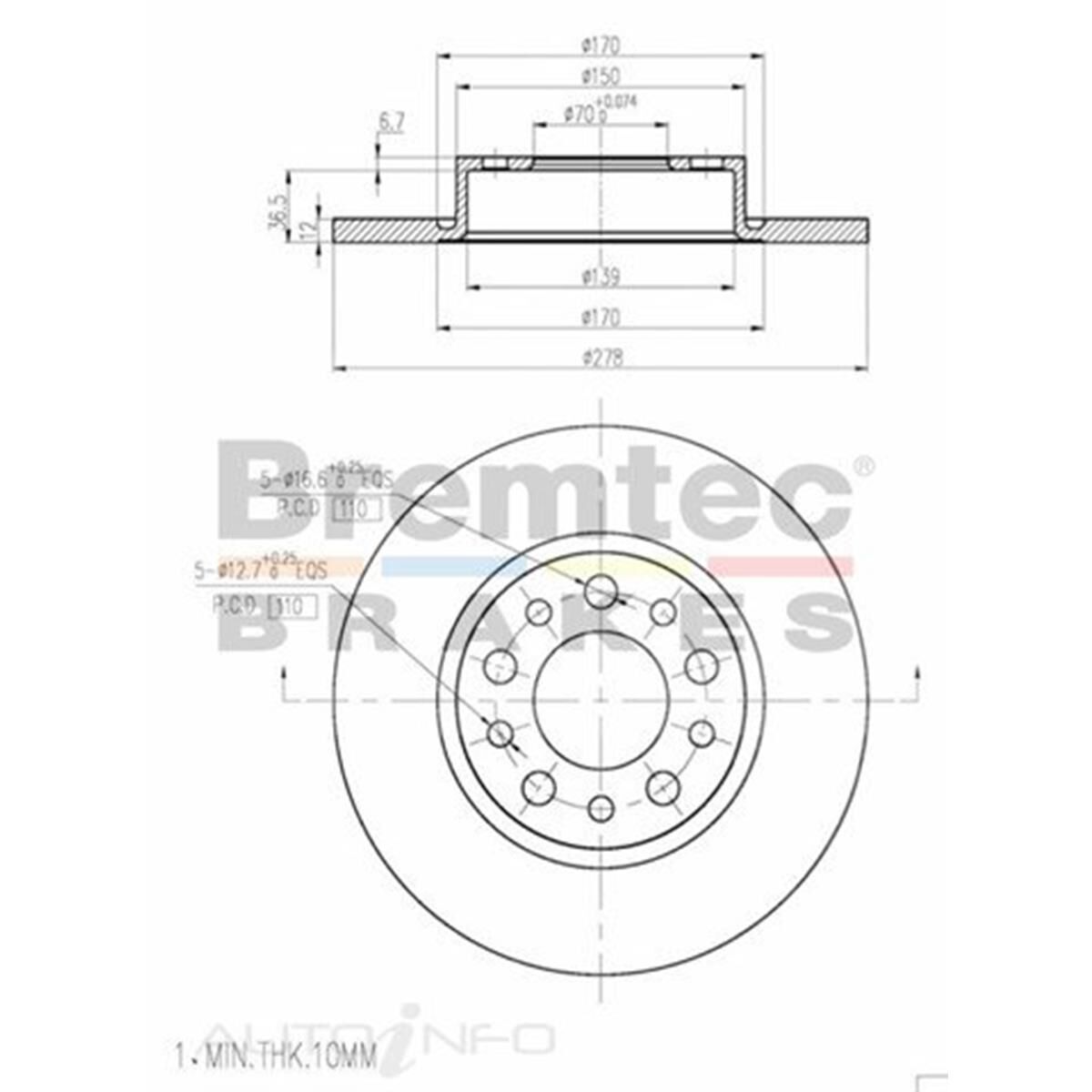 Bremtec Euro-Line Brake Rotor - Single, BDR17410EL | Supercheap Auto