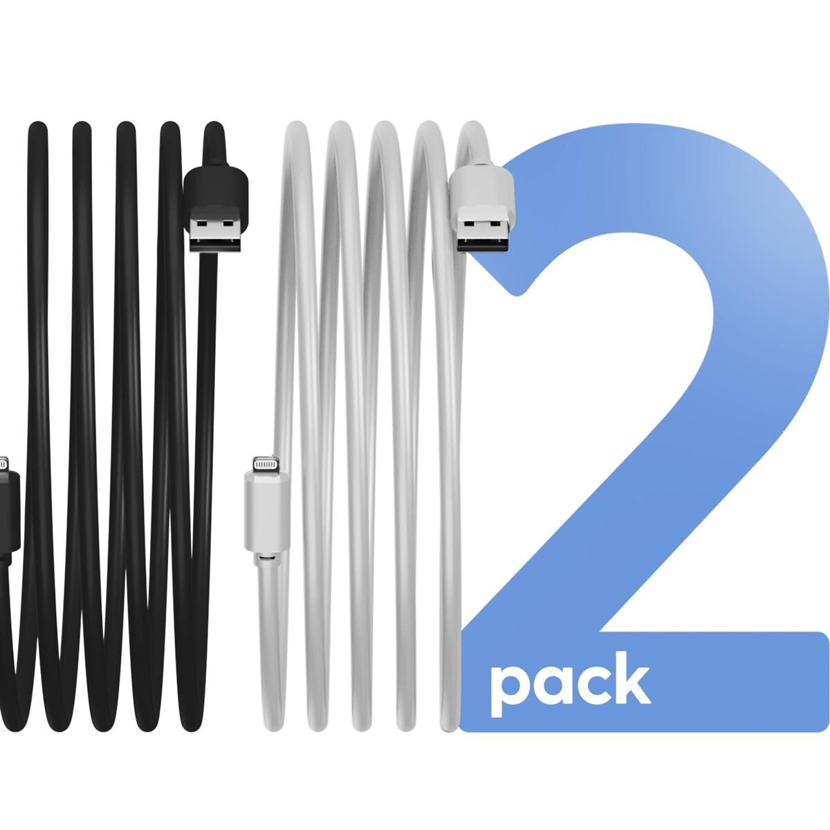 LASER MFI LIGHTNING CABLE 2 PACK &ndash; WHITE/BLACK, 2M, FAST CHARGE & DURABLE DESIGN, , scaau_hi-res