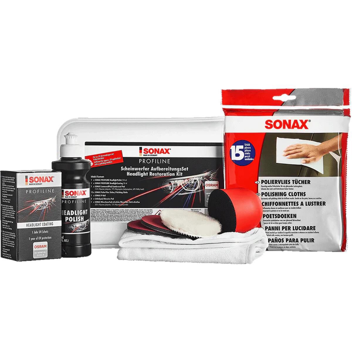 PROFILINE HEADLIGHT RESTORATION SET 250ML / 10 X 5ML SACHETS, , scaau_hi-res