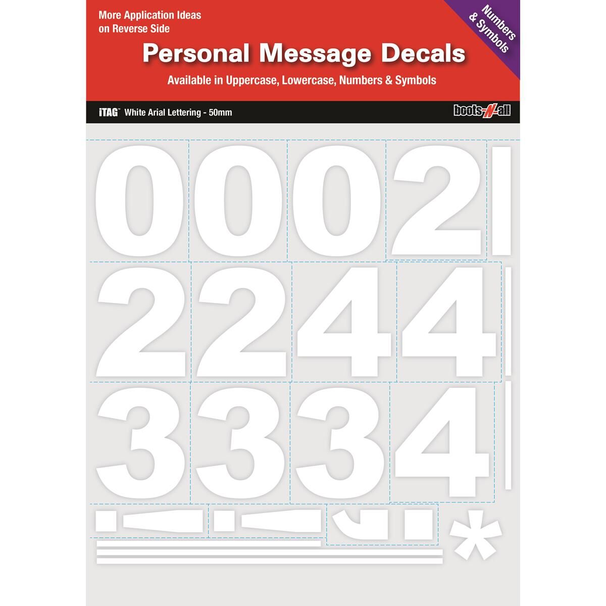 WHITE ARIAL NUMBERS & SYMBOLS 50MM HIGH, , scaau_hi-res