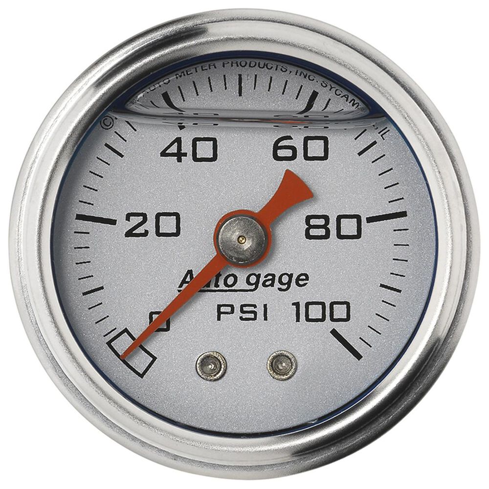Autometer Pressure Gauge Silver 1/8"NPT Liquid Filled 100 PSI, 1 1/2