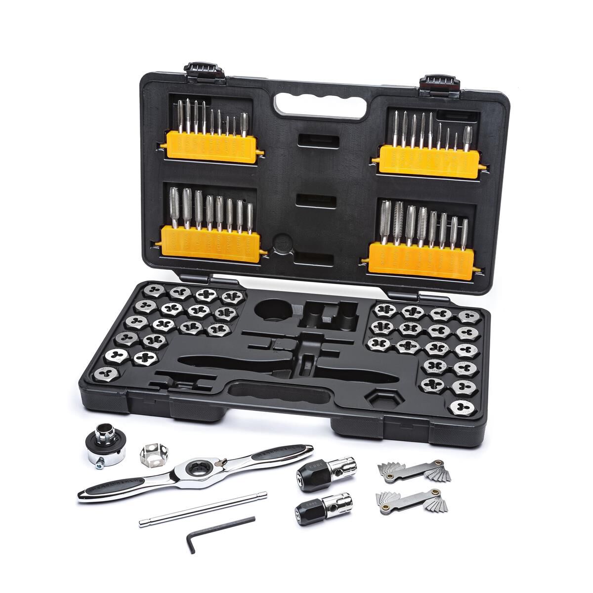 TAP & DIE SET MEDIUM RATCHETING MET/SAE 75PC, , scaau_hi-res