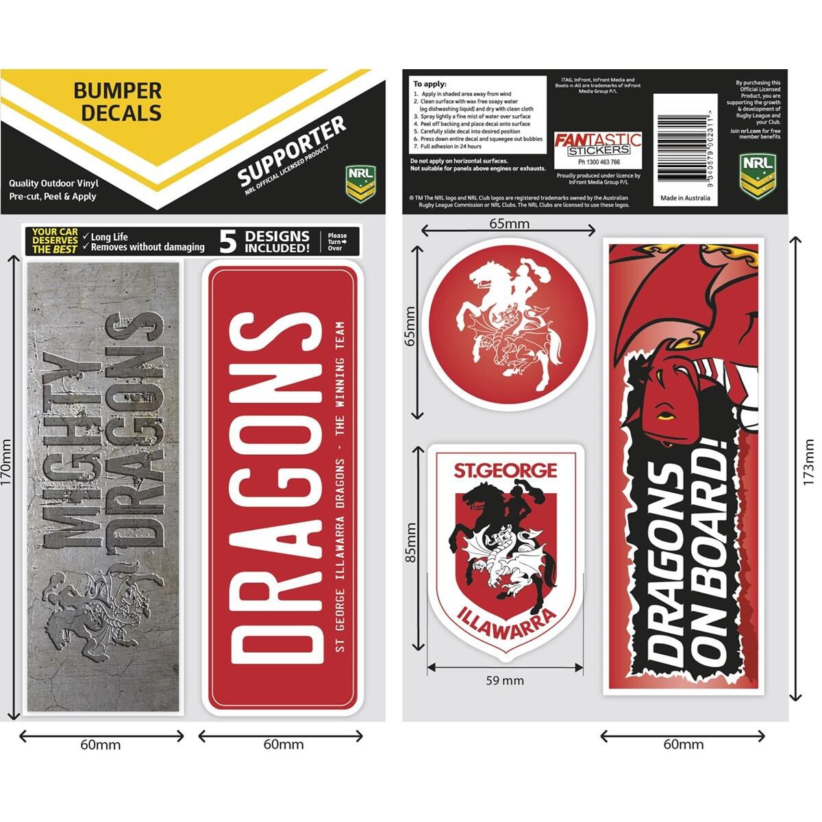 DRAGONS ITAG BUMPER DECALS - SET OF 5, , scaau_hi-res