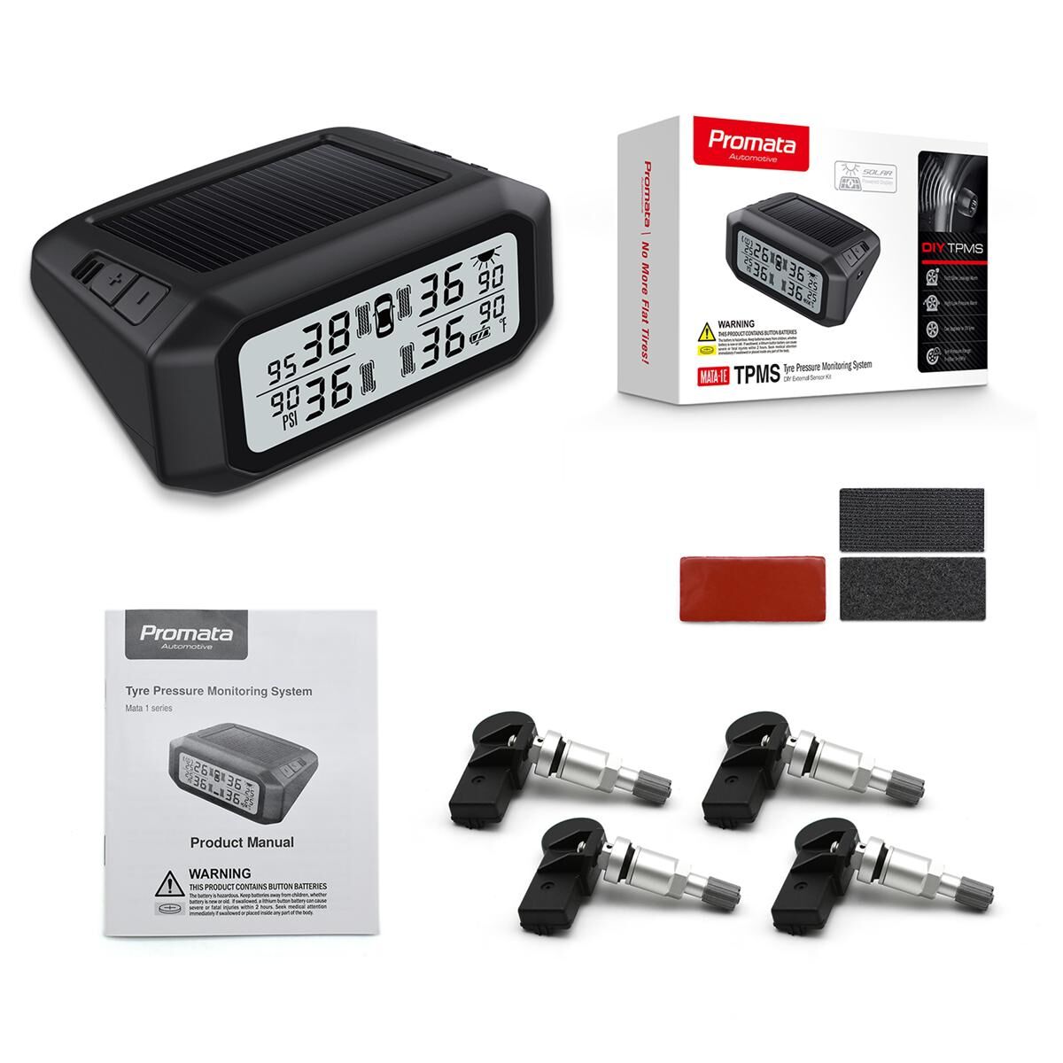 Promata Mata 1 EZsync Wireless Pairing Tyre Pressure Monitor - 4 Internal Sensors 10 Meters 10 Meters, , scaau_hi-res