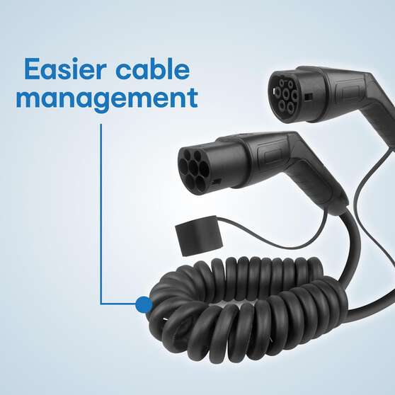 LASER 2.5M TYPE 2 TO TYPE 2 EV CHARGING CABLE – 22KW, 32A, IP55, COILED DESIGN, FAST CHARGE, , scaau_hi-res