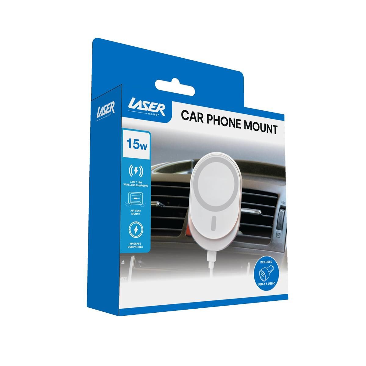 LASER MAGSAFE CAR VENT MOUNT WITH 15W WIRELESS CHARGING - FAST, VERSATILE, MAGNETIC ALIGNMENT, , scaau_hi-res