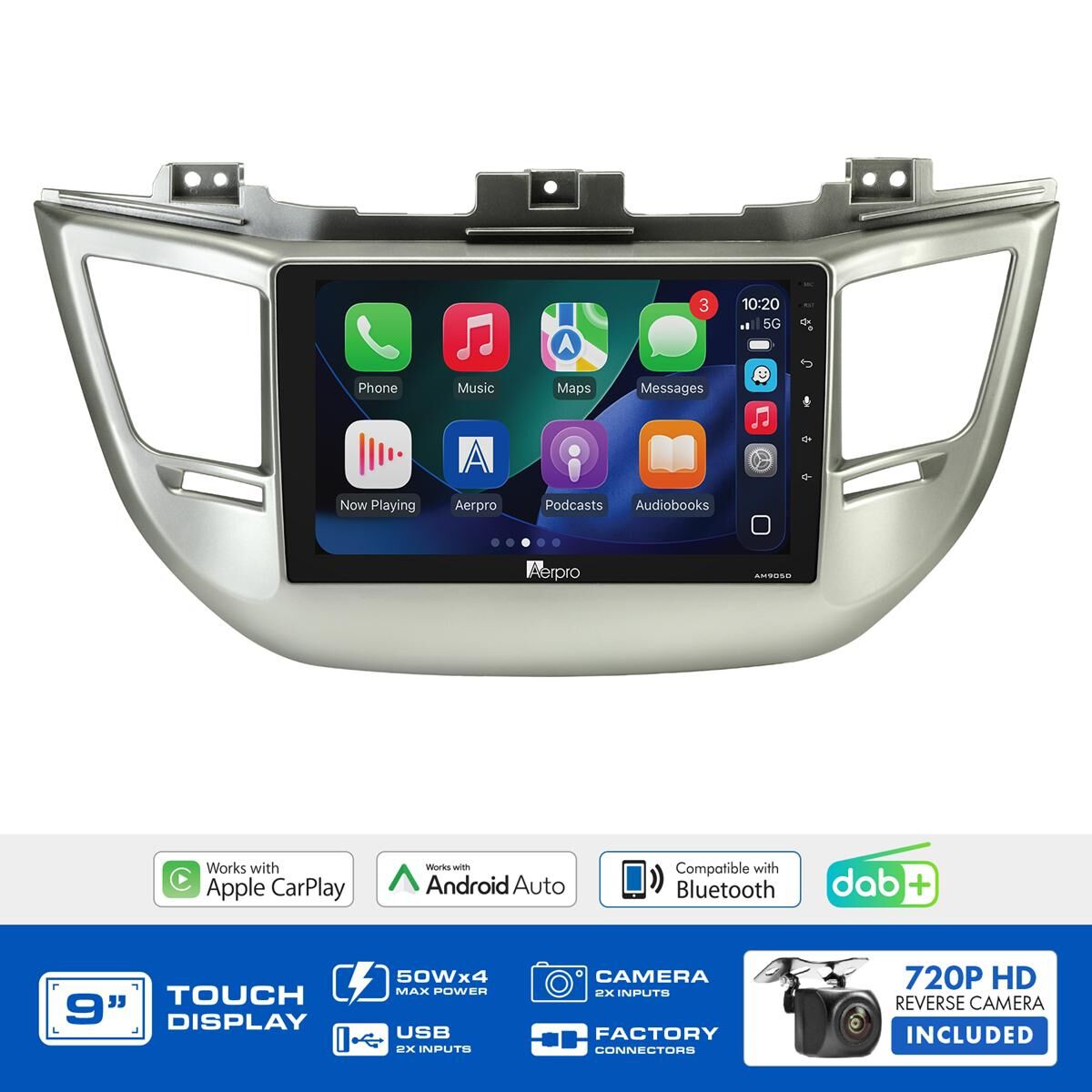 AERPRO 9" MULTIMEDIA RECEIVER HEAD UNIT KIT TO SUIT HYUNDAI TUCSON (2017-2018) - FACTORY NAVIGATION MODELS - AMDHY12, , scaau_hi-res