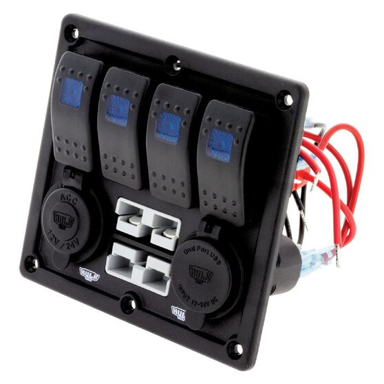 4 WAY SWITCH PANEL WITH 50A PLUGS ACC POWER SOCKET & USB, , scaau_hi-res