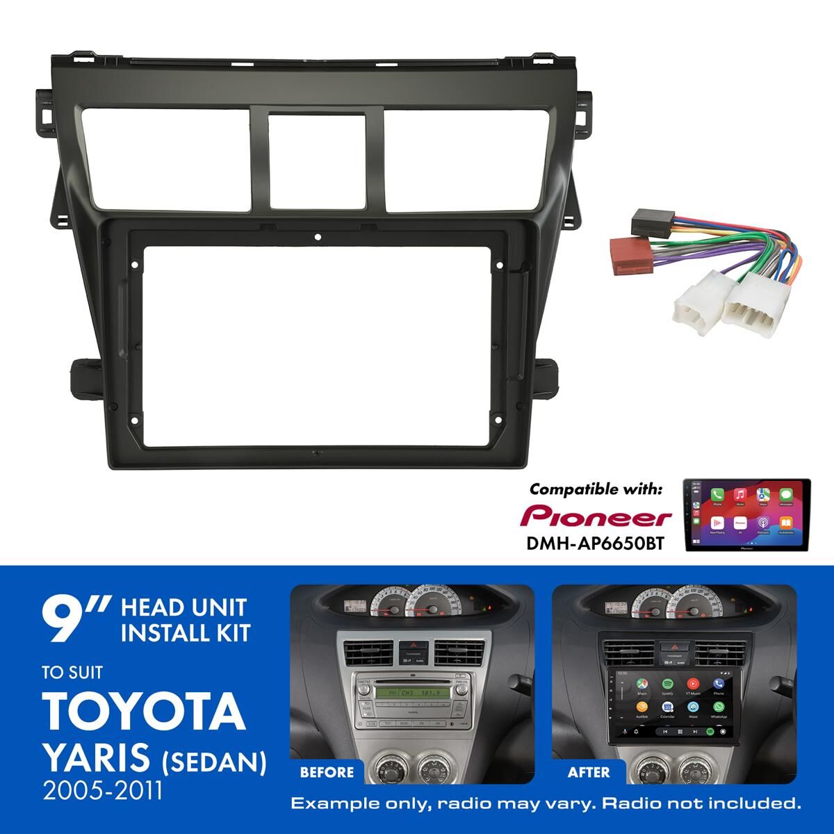9" HEAD UNIT INSTALL KIT TO SUIT TOYOTA YARIS SEDAN, , scaau_hi-res