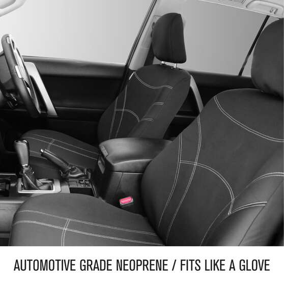 GETAWAY NEOPRENE READY MADE SEAT COVERS - FRONT WITH BLACK/SILVER STITCH, SUITS FORD RANGER, EVEREST, , scaau_hi-res