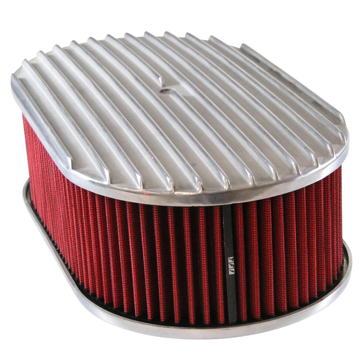 Air Cleaner 15 x 4 Oval Polished Aluminium Full Finned Red Element, , scaau_hi-res