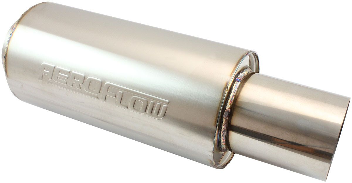 4" ROUND MUFFLER CENTRE CENTRE18" LENGTH 6" DIA 5" TIP S/S, , scaau_hi-res