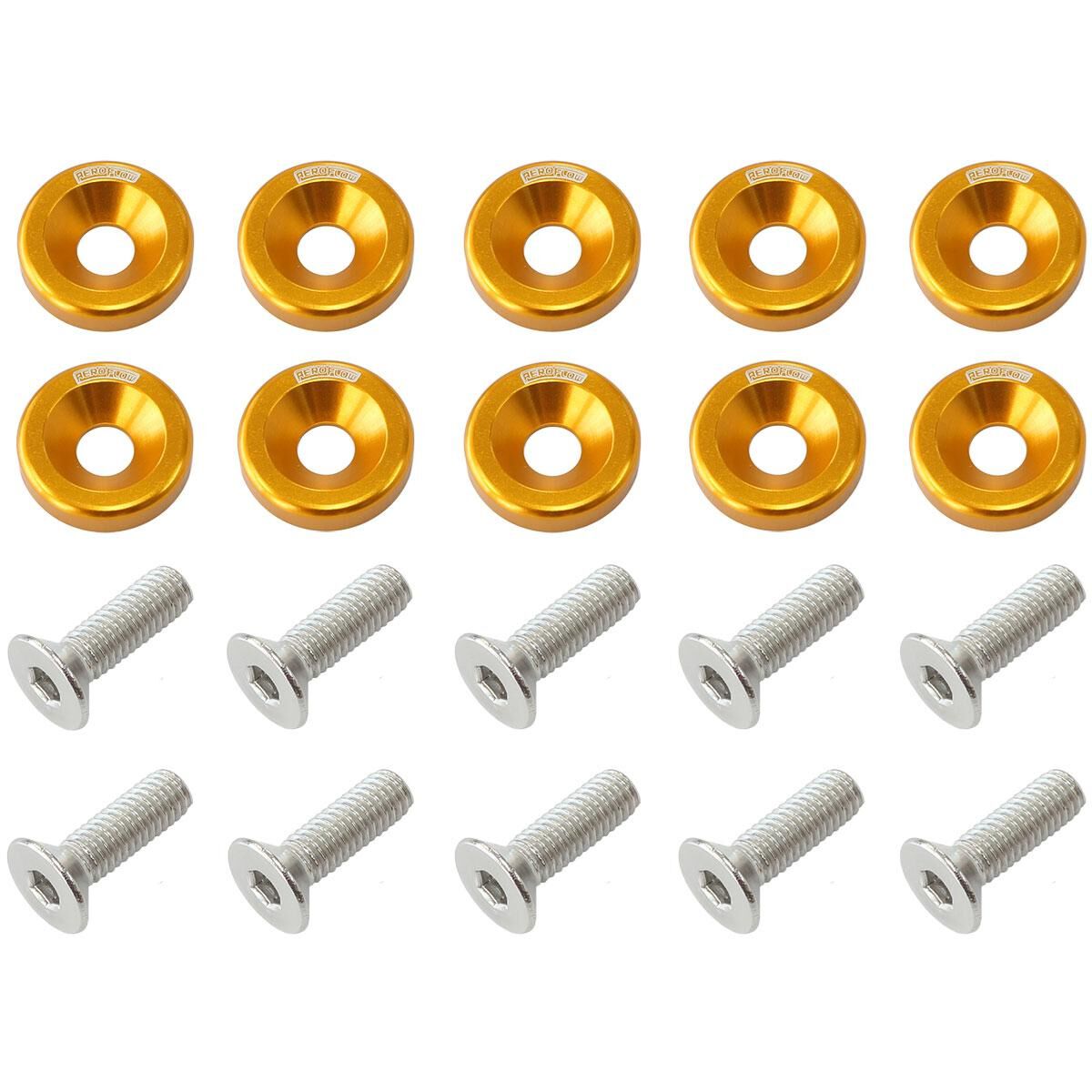 BILLET DRESS UP FENDER BOLT 10PACK M8 X 1.25MM UHL 20MM GOLD AEROFLOW - AF 64-4374G, , scaau_hi-res