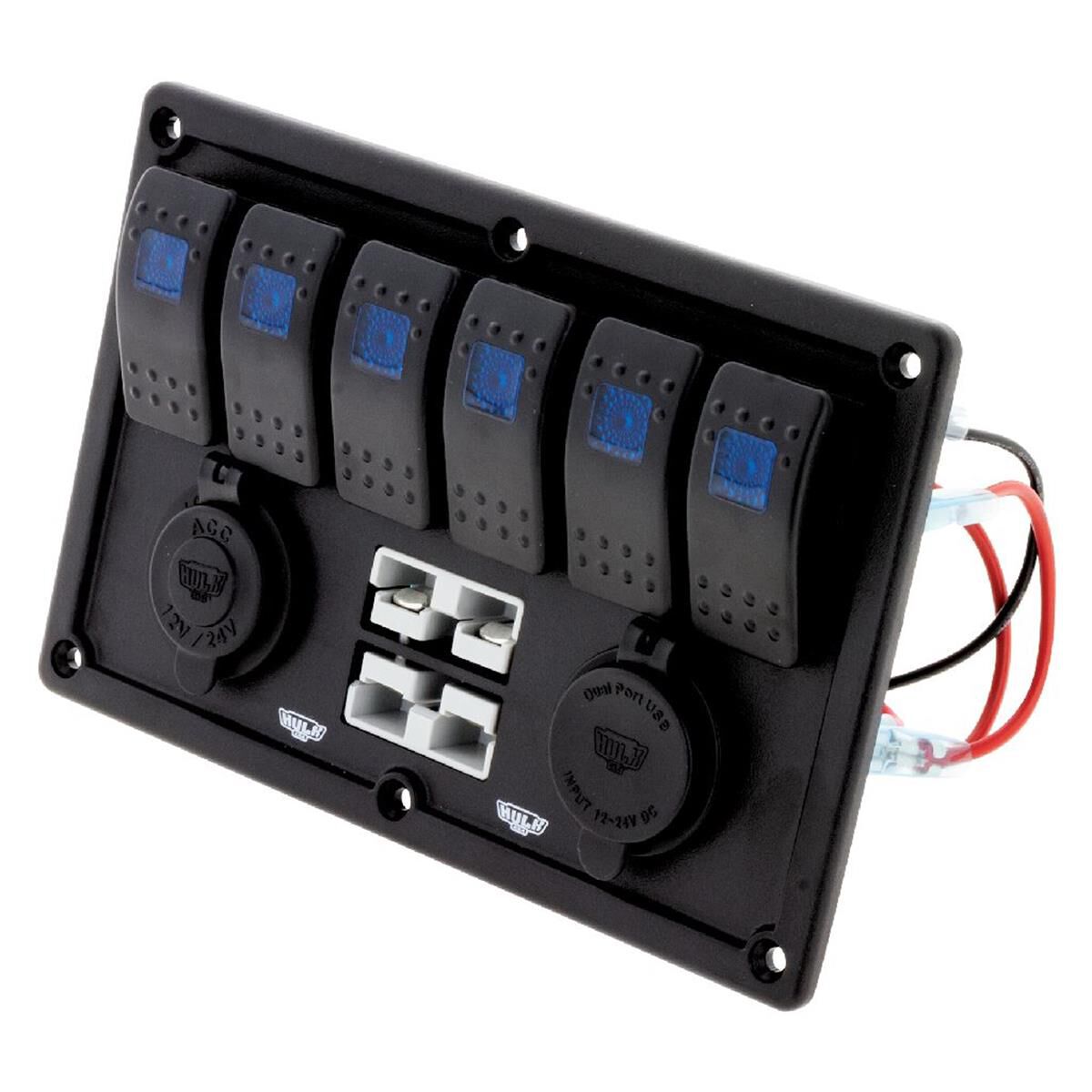 6 WAY SWITCH PANEL WITH 50A PLUGS ACC POWER SOCKET & USB, , scaau_hi-res