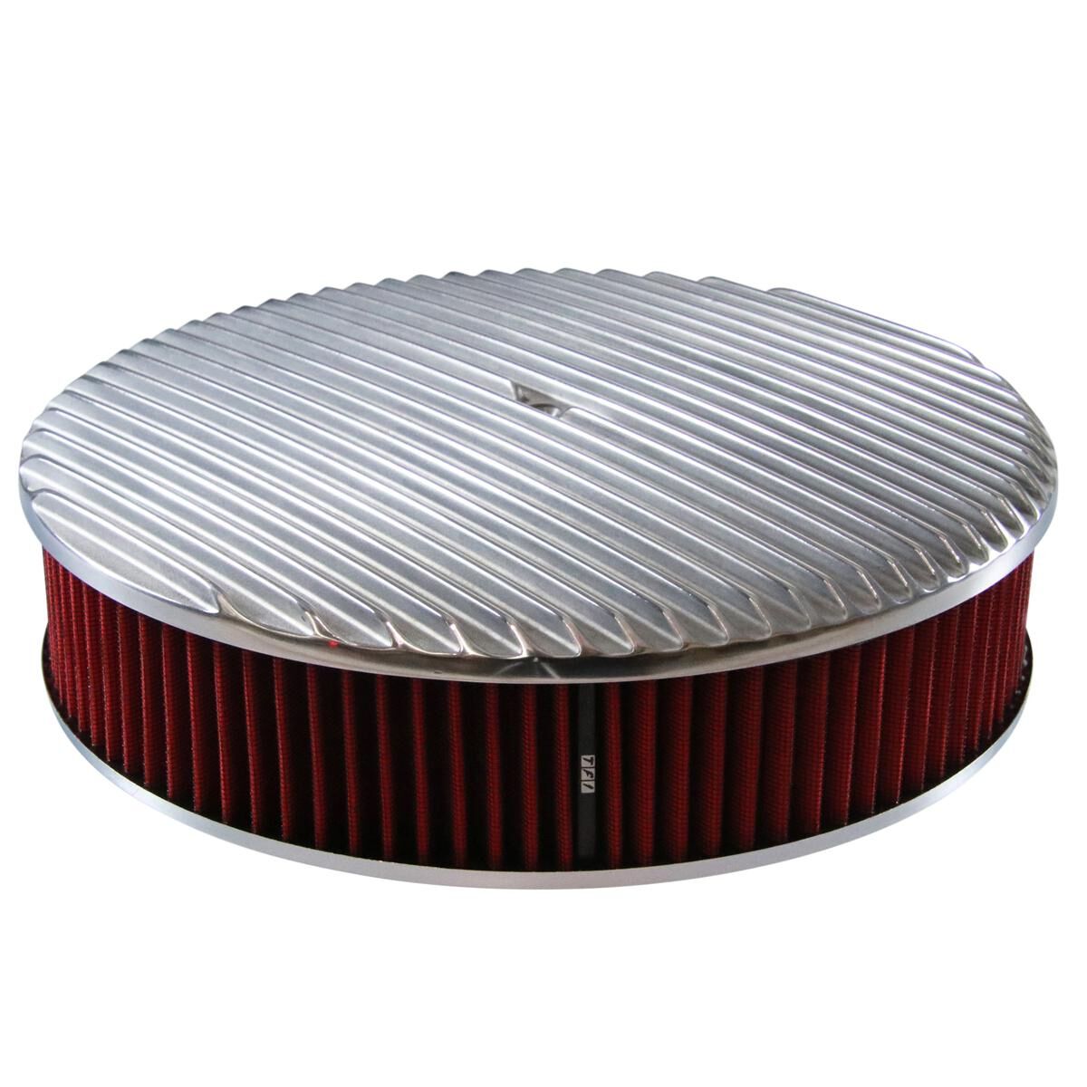 Air Cleaner 14 x 3 Round Polished Aluminium Full Finned Red Washable Element (40823), , scaau_hi-res