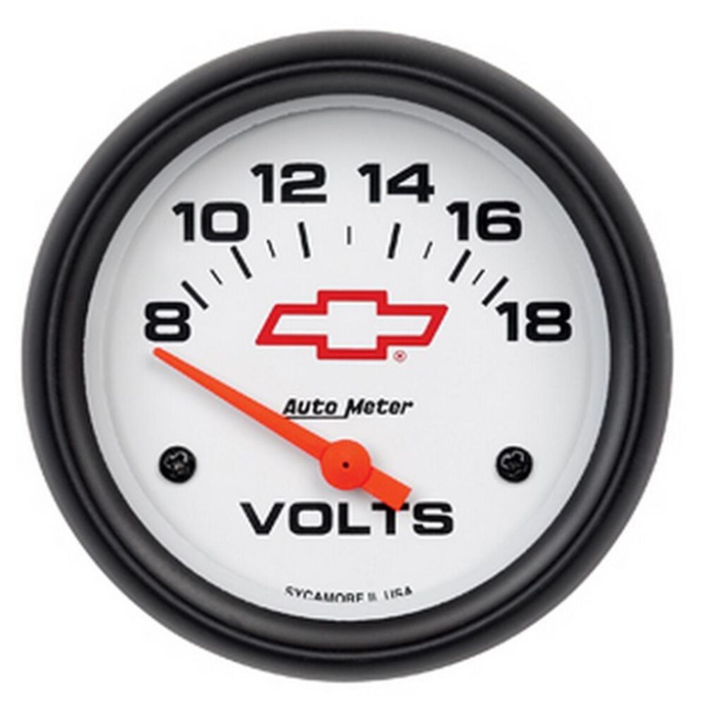 Autometer GM Chevy Bowtie Voltmeter White Face 2 5/8 Inch, 8 18V