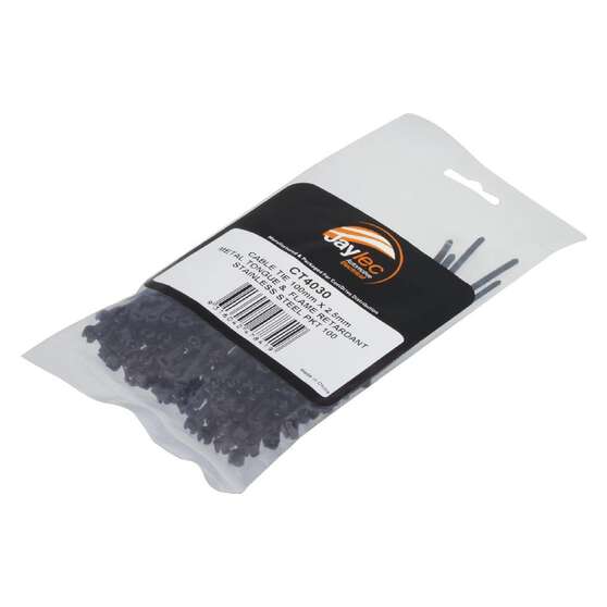 PKT100 CABLE TIE 100mm x 2.5mm STAINLESS STEEL TONGUE BLACK - CABLE ASSEMBLIES & ACC., , scaau_hi-res