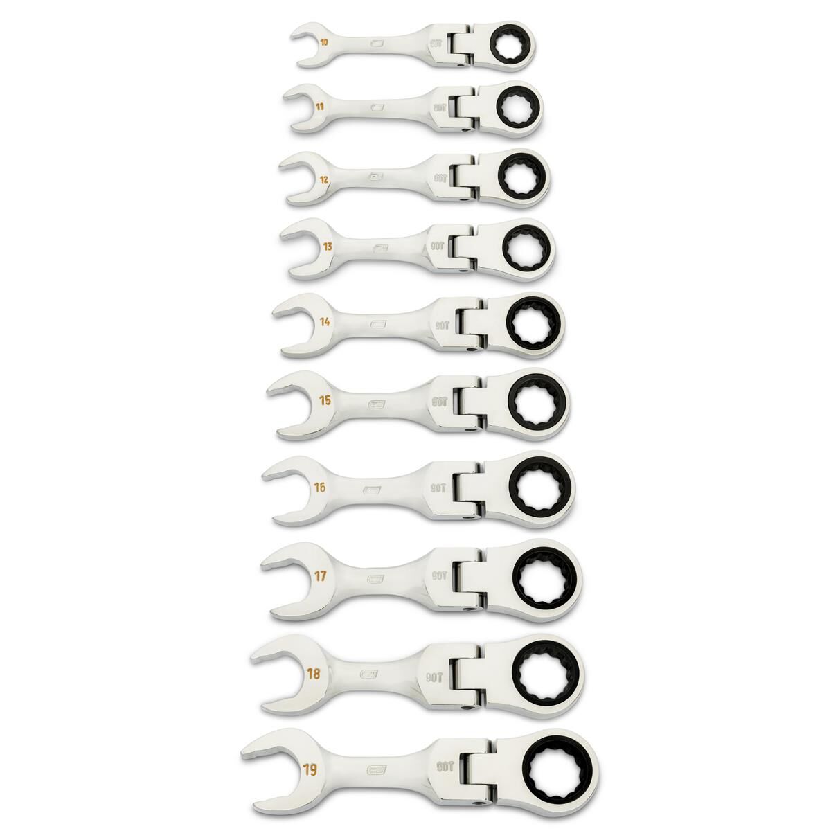 10 PIECE 90-TOOTH 12 POINT METRIC STUBBY FLEX RATCHETING COMBINATION WRENCH SET, , scaau_hi-res