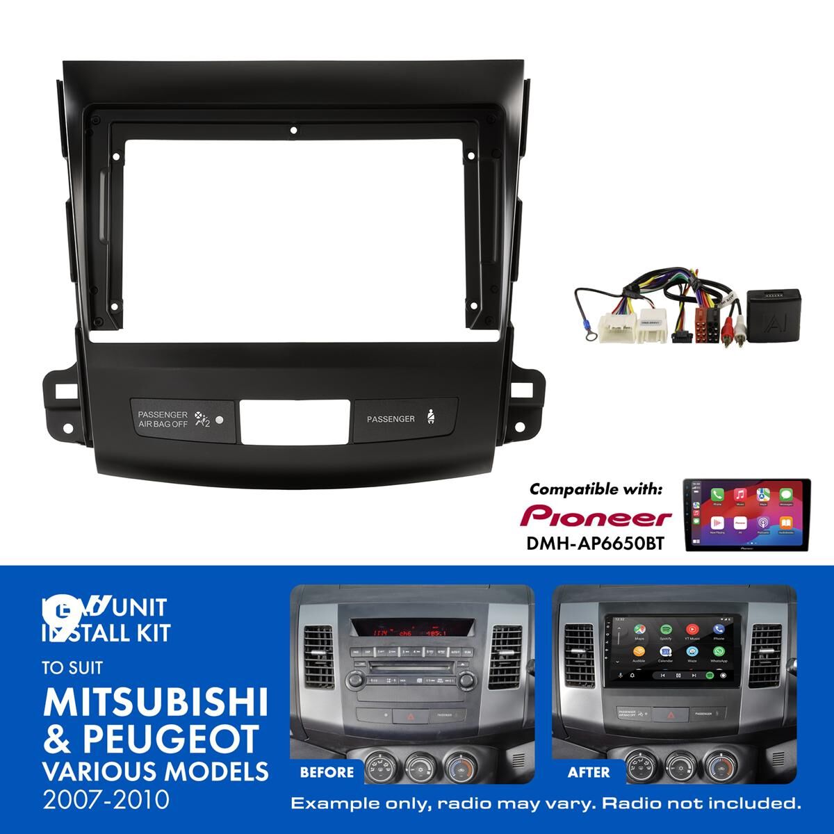 9" HEAD UNIT INSTALL KIT TO SUIT MITSUBISHI PEUGEOT 2007-2010, , scaau_hi-res