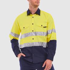 TRADIE LONG SLEEVE REFLECTIVE SHIRT HI VIS YELLOW/NAVY S, , scaau_hi-res
