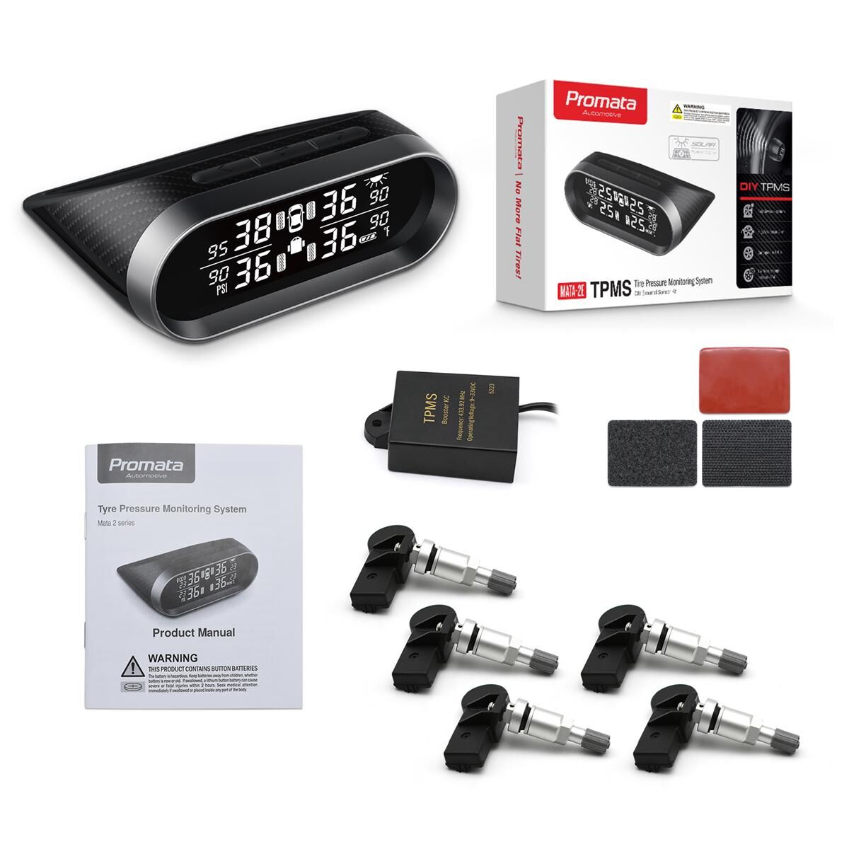 Promata Mata 2 EZsync Wireless Pairing Tyre Pressure Monitor - 5 Internal Sensors - With Booster 25 Meters 25 Meters, , scaau_hi-res