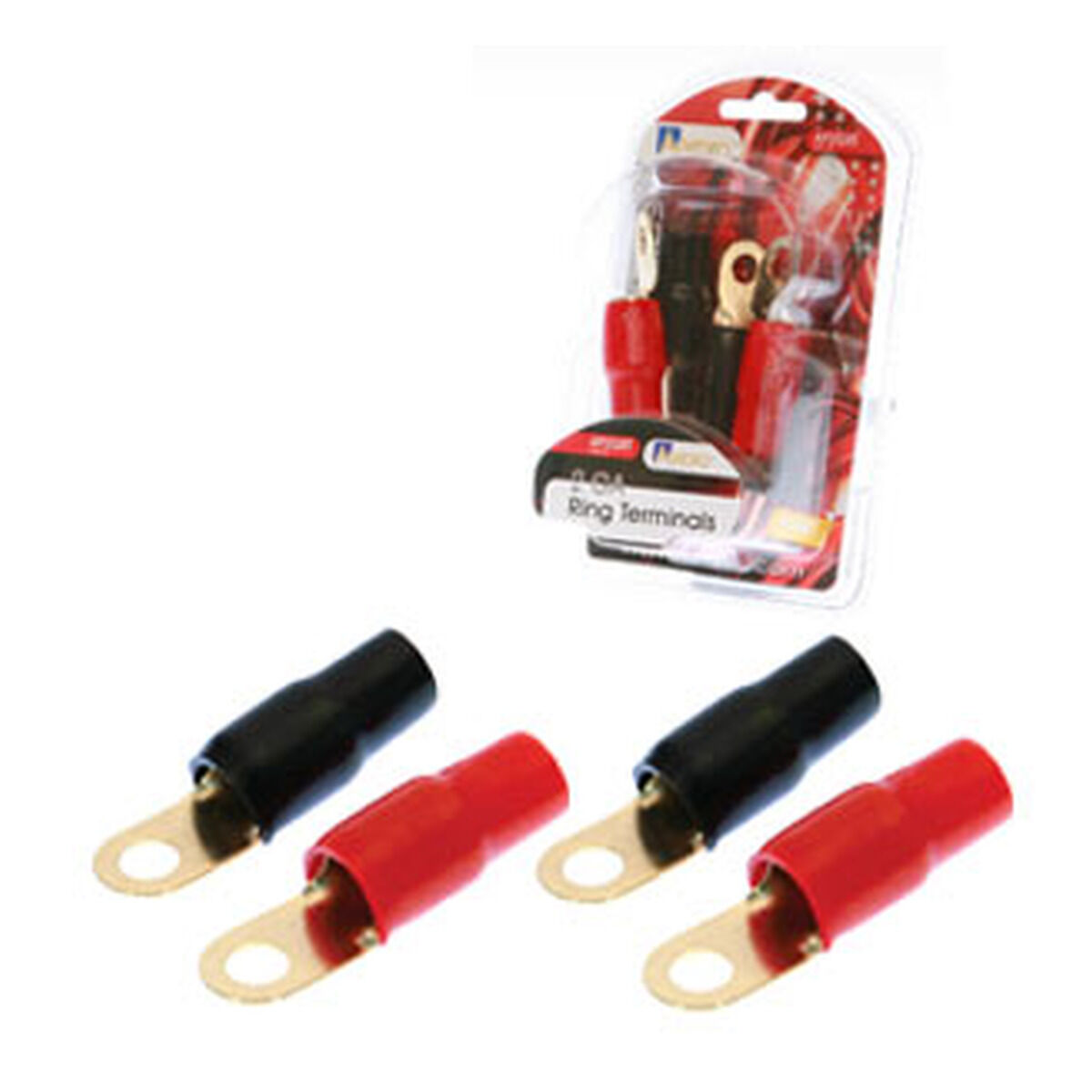 Aerpro 2 Gauge Ring Terminals Wiring Kit, 2 Red and 2 Black AP2GRT