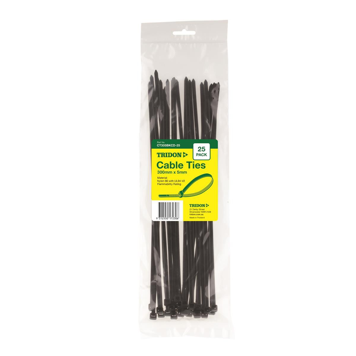 Tridon Cable Ties Black, 300mm, 25 Pack, 5mm, CT305BKCD25
