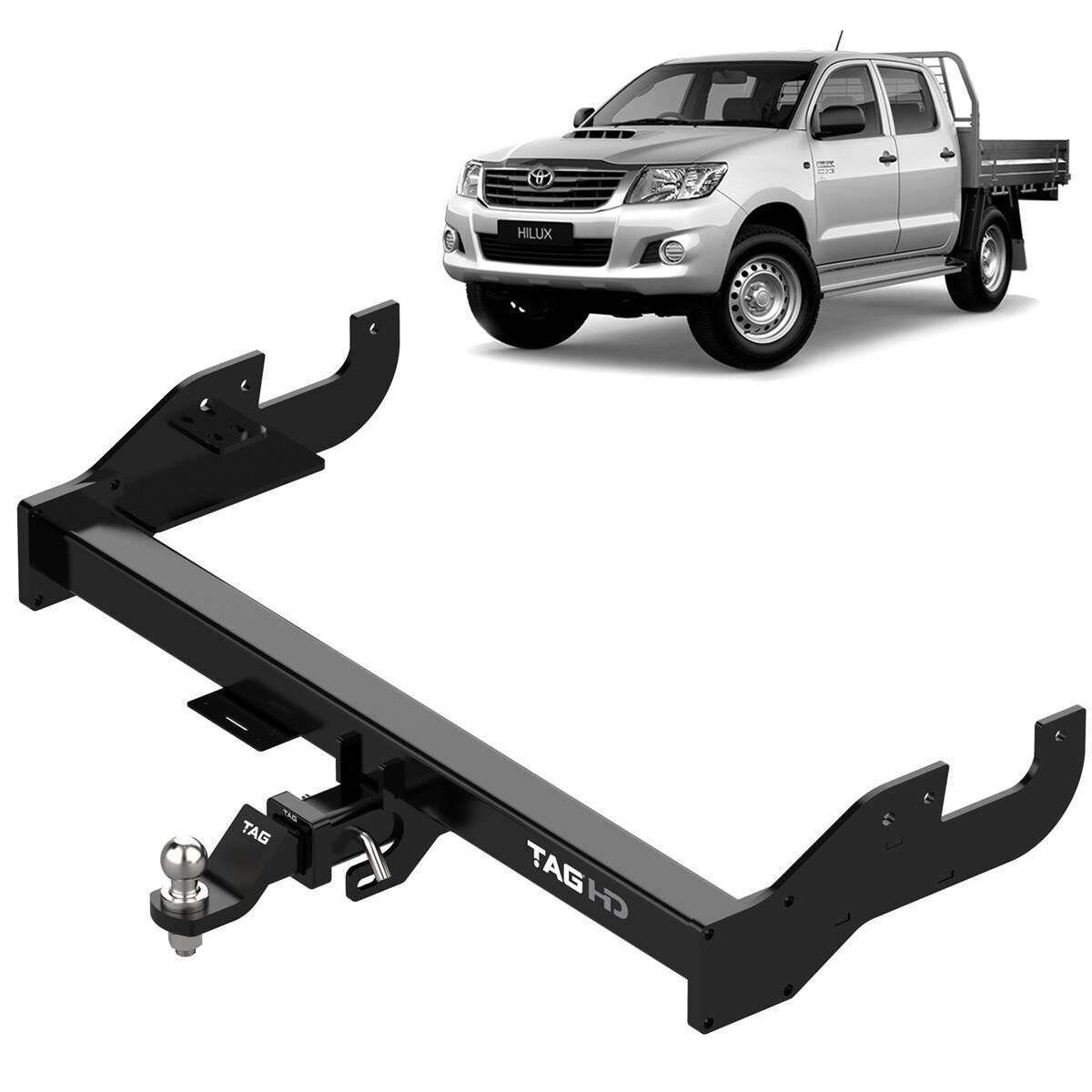 TOYOTA HILUX UTE (04/05 ON) WITH EXTENDED TRAY 3500/350KG 3 PIECE BAR POWDER COATED, , scaau_hi-res
