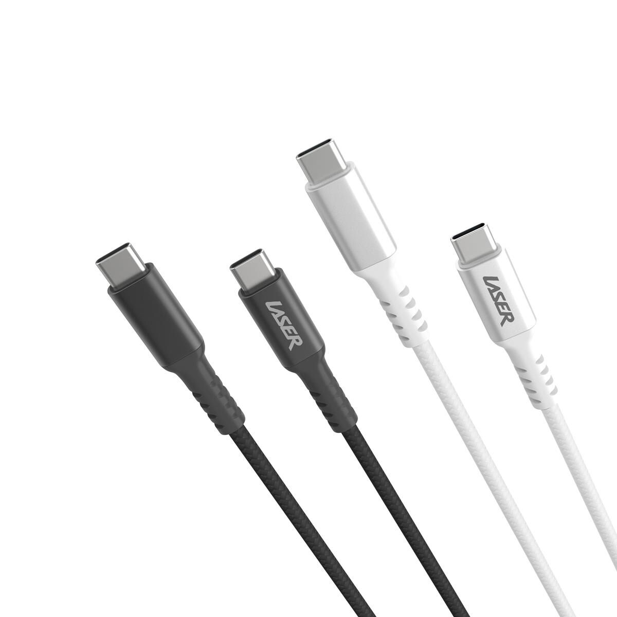 LASER USB-C TO USB-C 60W CABLE BLACK/SILVER 2 PACK 2M | FAST CHARGE & DURABLE, , scaau_hi-res