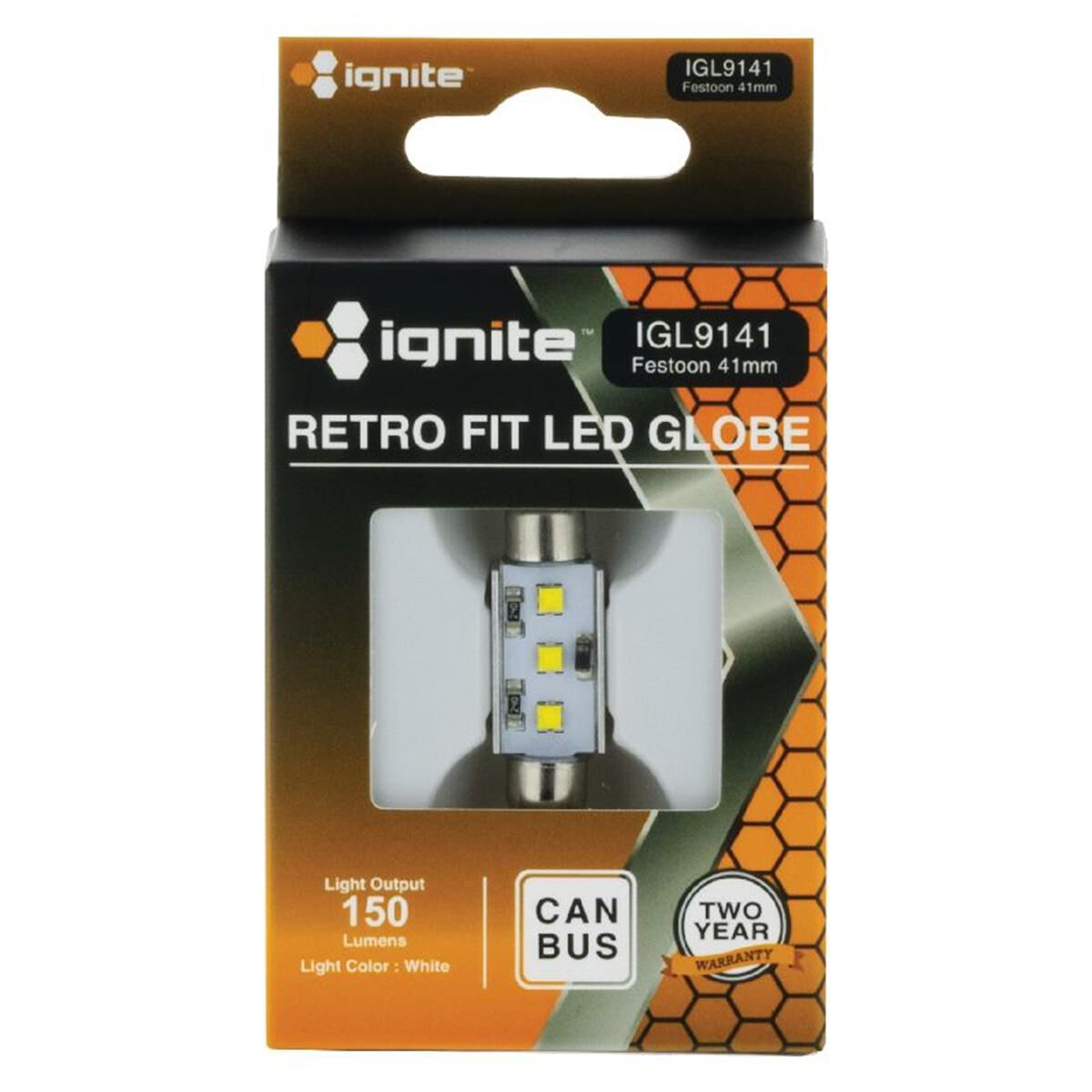 PKT 1 LED SIGNALLING GLOBE12v 41mm FESTOON WHITE CANBUS220 LUMENS, , scaau_hi-res