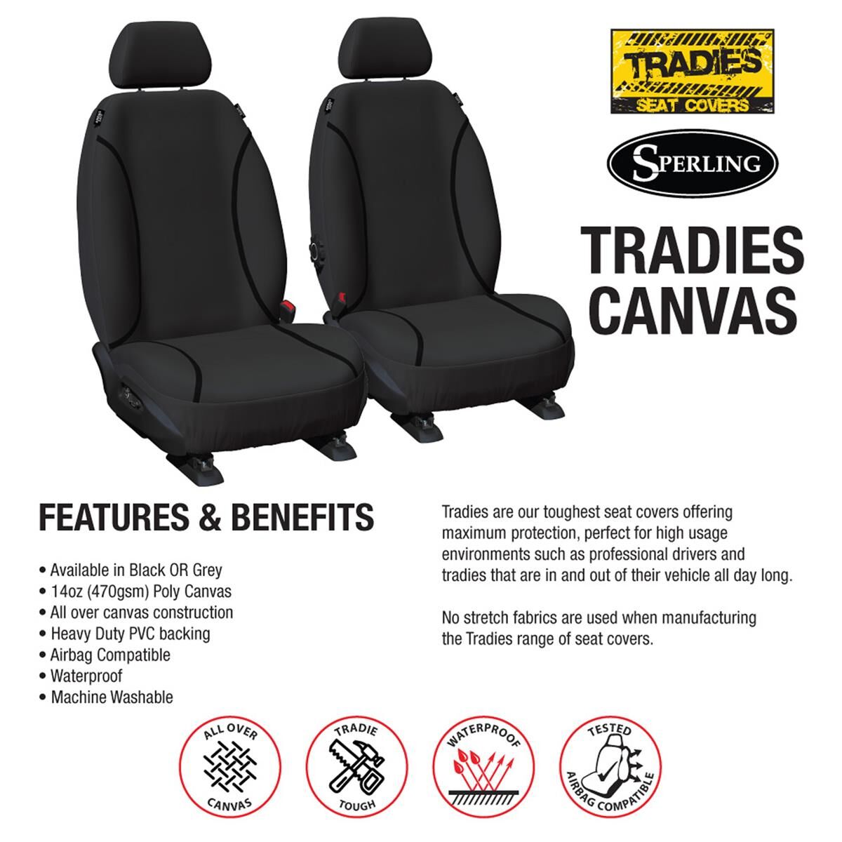 TRADIES CANVAS READY MADE SEAT COVERS - FRONT, BLACK, SUITS LDV G10 VAN, , scaau_hi-res