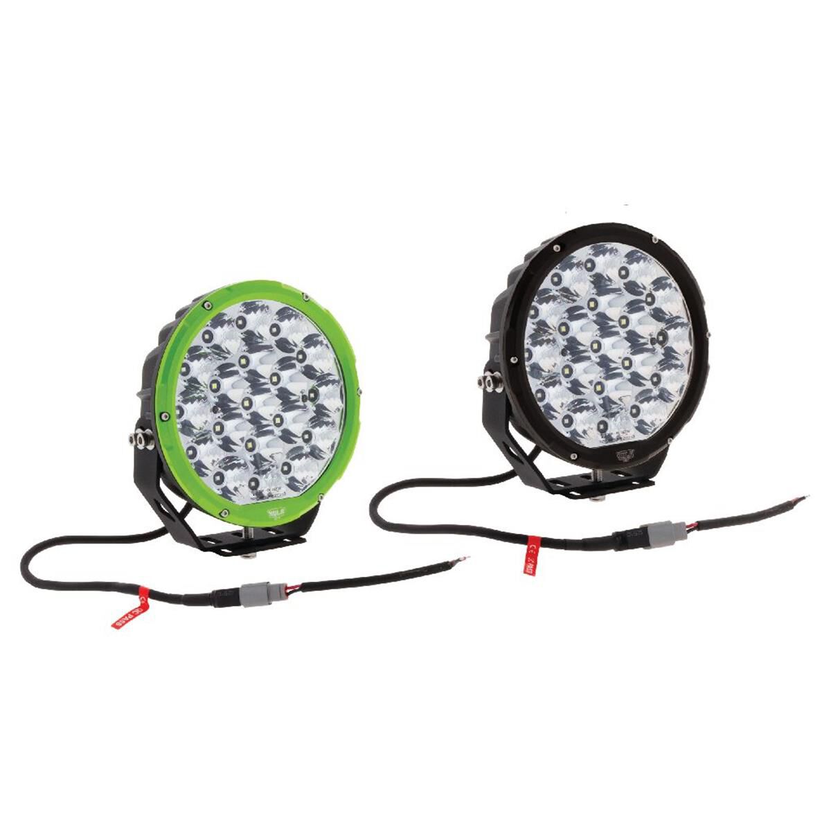 PKT 2 7" RND LED DRIVING LAMP KIT 9-36V 106W 19 LEDs GREEN & BLACK 11,000Lmns, , scaau_hi-res