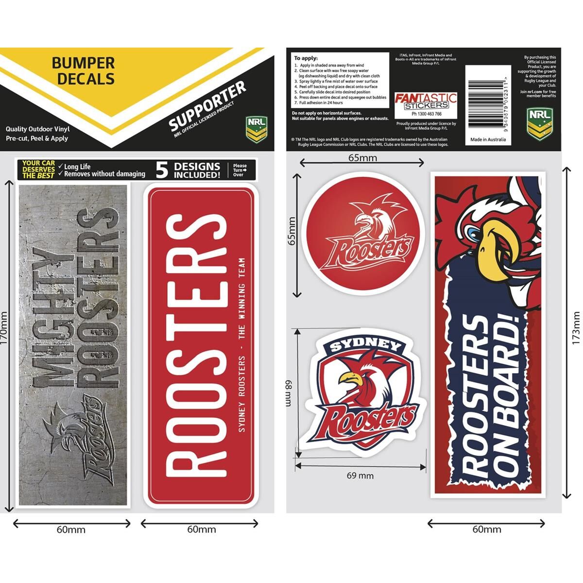 ROOSTERS ITAG BUMPER DECALS - SET OF 5, , scaau_hi-res