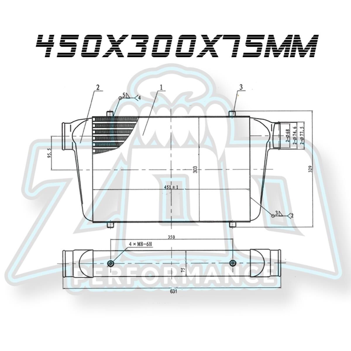 INTERCOOLER 450/300/75MM SILVER, , scaau_hi-res