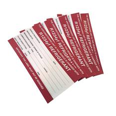R1234YF UNDERBONNET SERVICE STICKER 25 PKT (RED/WHITE) - AC MISCELLANEOUS, , scaau_hi-res