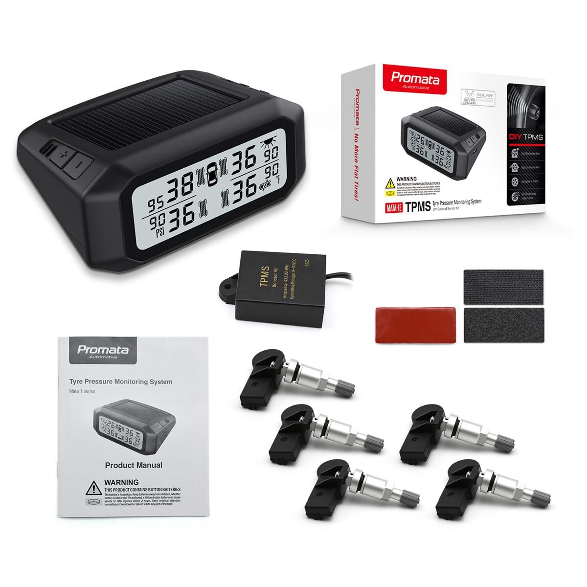 Promata Mata 1 EZsync Wireless Pairing Tyre Pressure Monitor - 5 Internal Sensors - With Booster 25 Meters 25 Meters, , scaau_hi-res